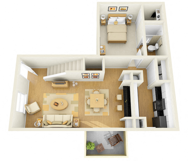 Floor plan for 3 beds, 2 baths, 1251 sqft
